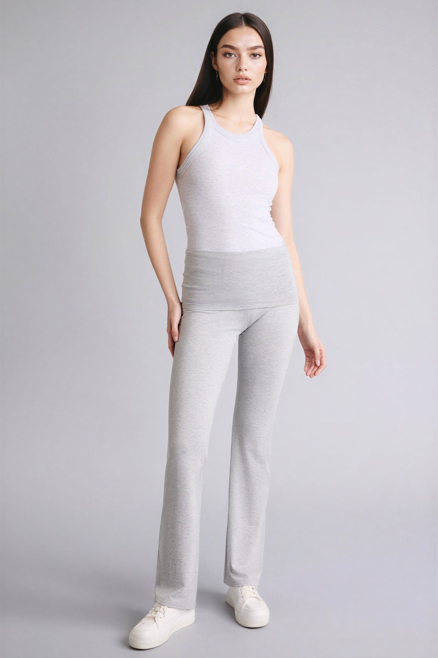Grey Woman Flare Fit Leggings Casual